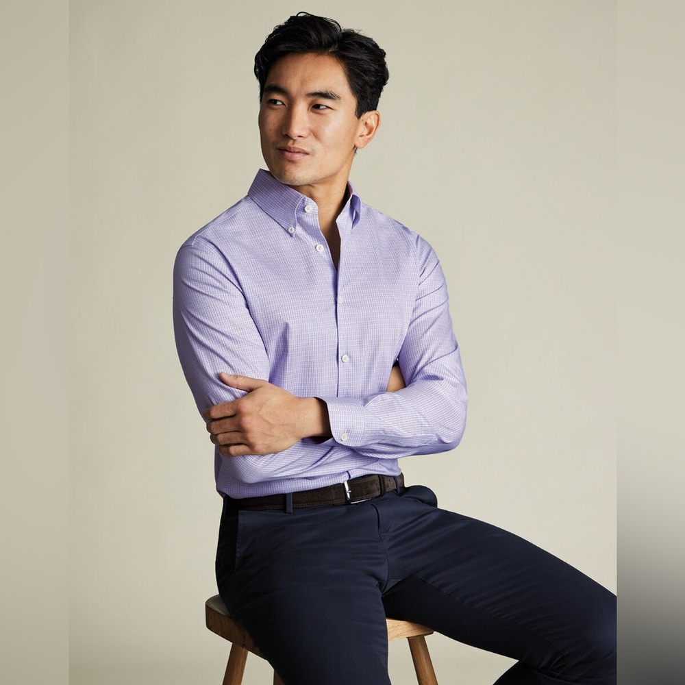 Charles Tyrwhitt Button-Down Non-Iron Stretch Oxford Check Shirt - Picture 4 of 7